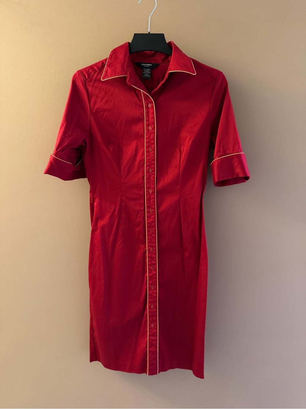 Express Red Shirt Dress with Cream Contrast Piping